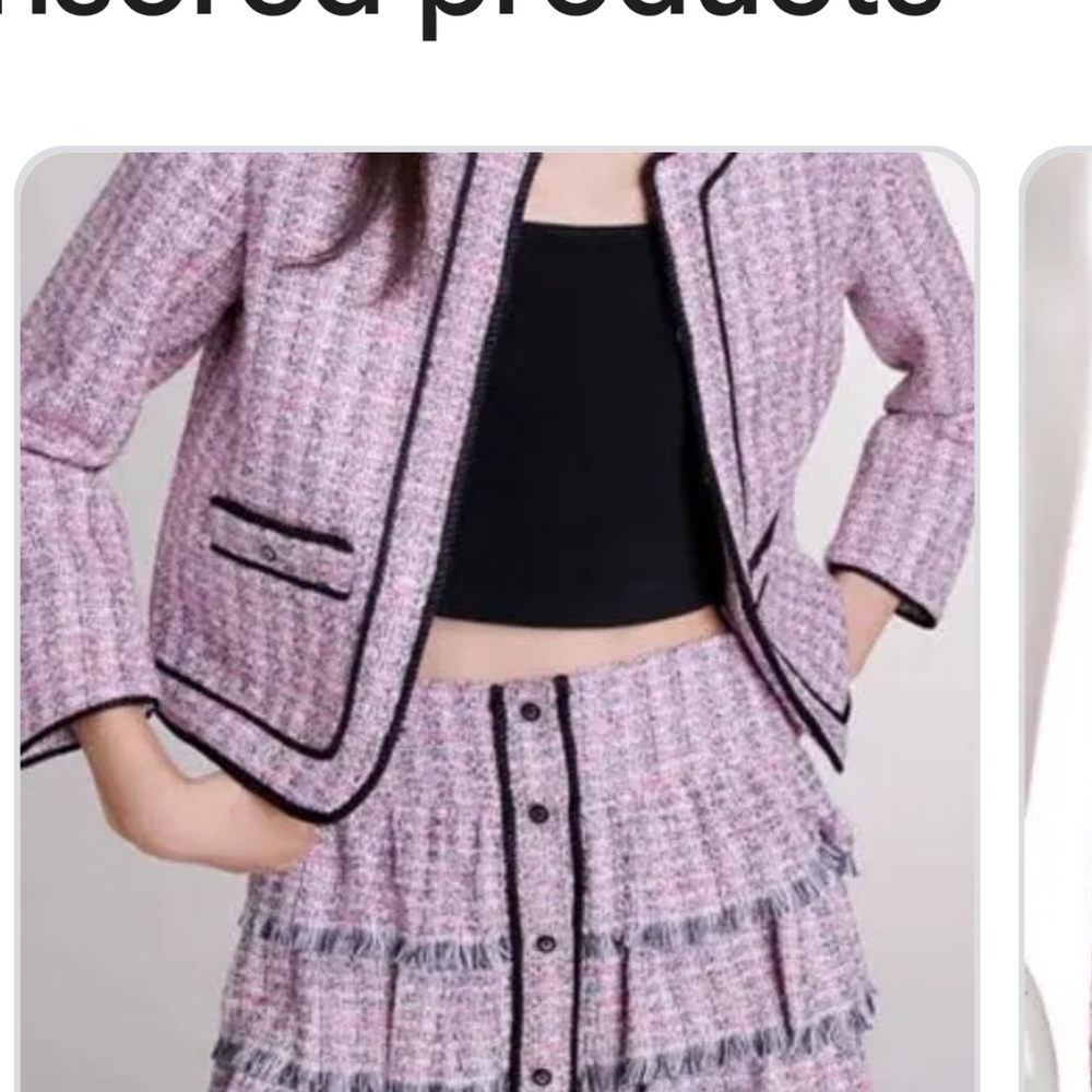 Maje Roses Tweed Ruffle Skirt - Pink and Black